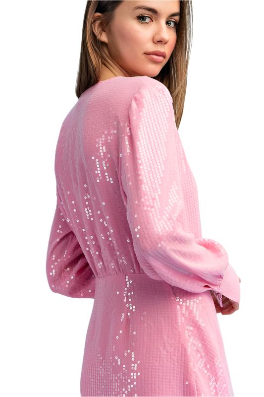 Long Sleeve Sequin Wrap Dress