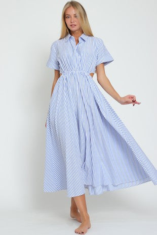 Short Sleeve Cut-Out Waisted Midi Dress