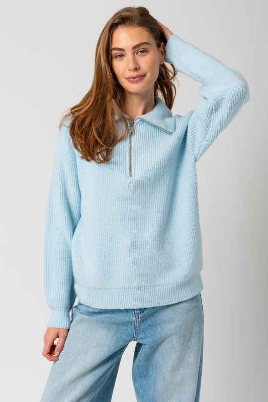 Zip Up Neck Long Sleeve Sweater