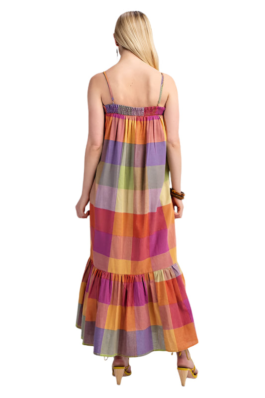 Cotton Checkered Midi Dress