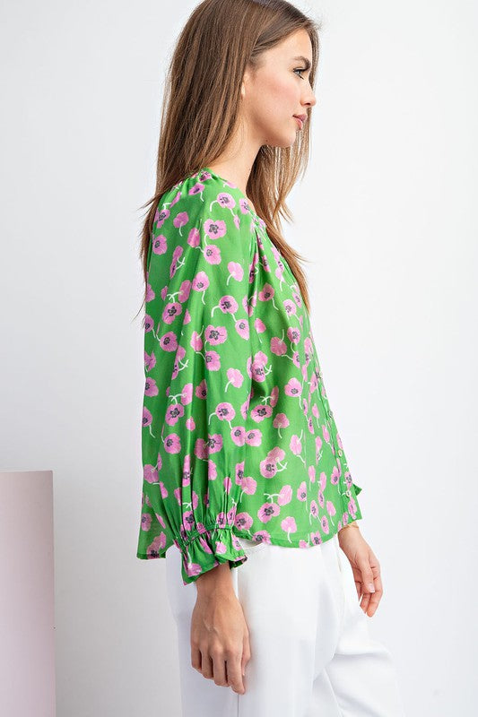 Floral Printed Button Up Blouse Top