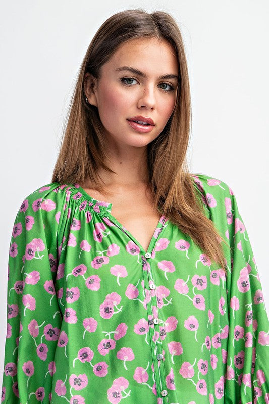 Floral Printed Button Up Blouse Top