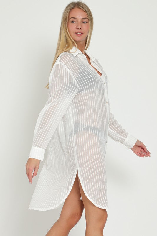 Long Sleeve Button Down Shirt Dresses Cover Up