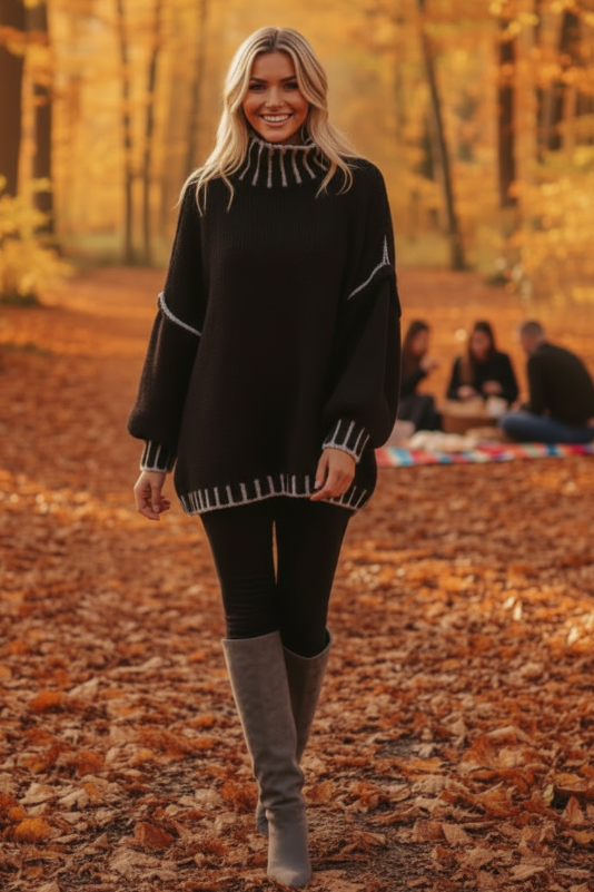 Oversize Chunky Contrast Knit Sweater
