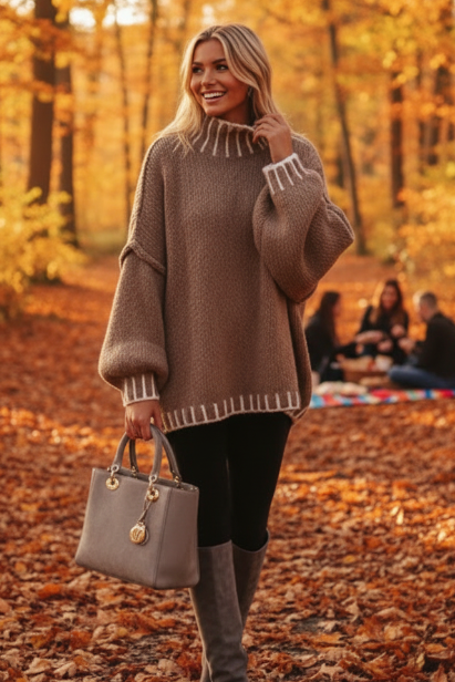 Oversize Chunky Contrast Knit Sweater