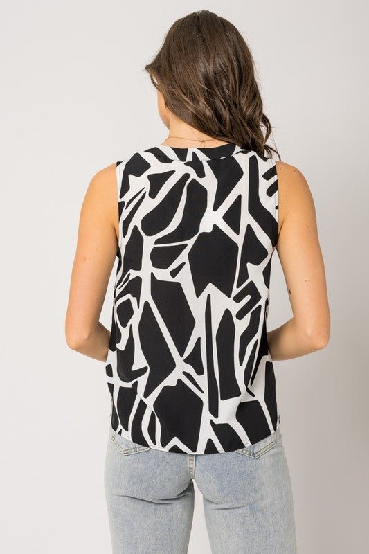 Sleeveless Front Slit Abstract Top