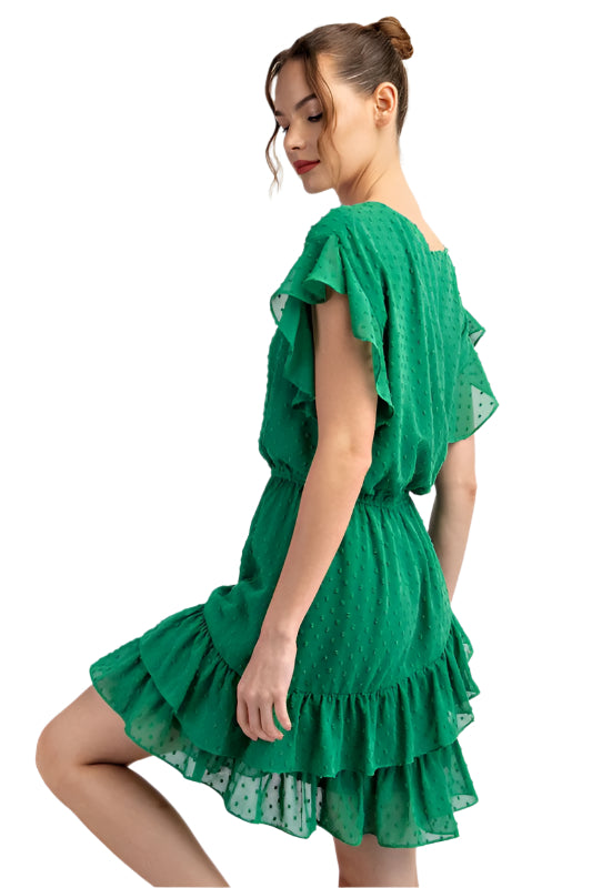 Tufted Dot Ruffle Mini Dress