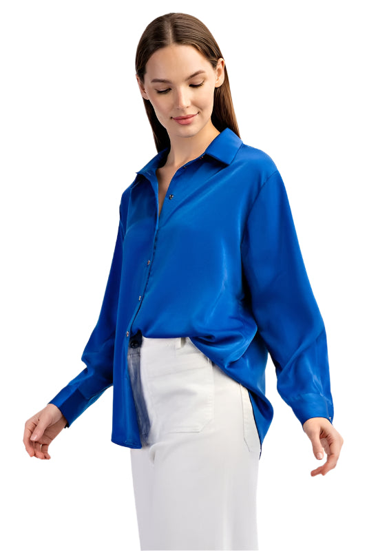 Button Front Collared Collared Blouse