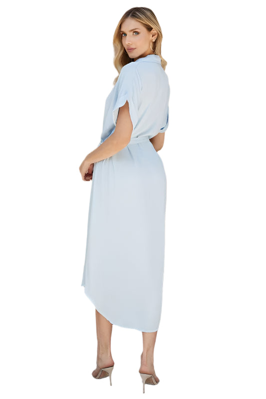 Solid Twill Collared Hi Lo Hem Maxi Shirt Dress