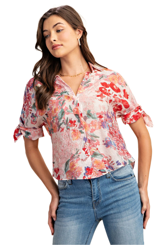 Floral Print Button Down Blouse