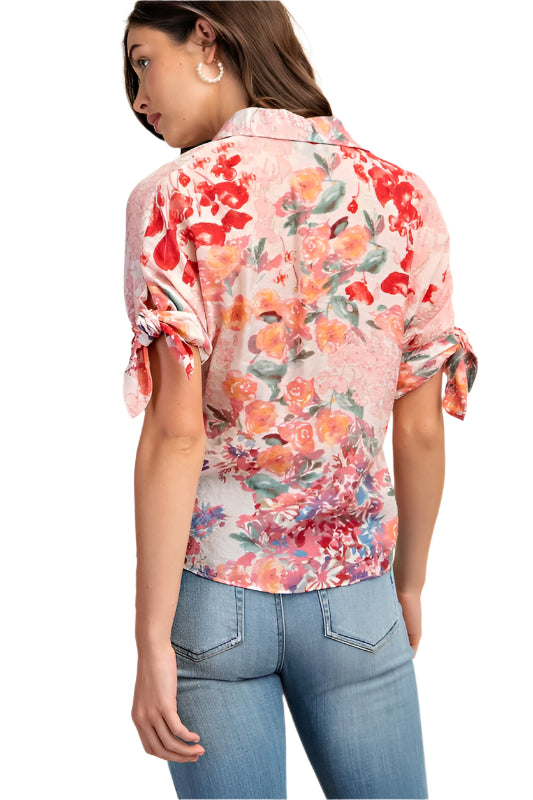 Floral Print Button Down Blouse