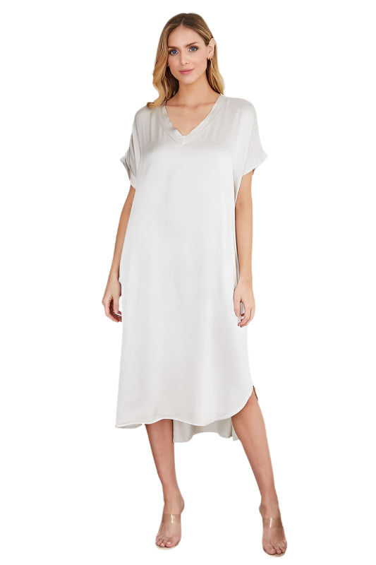 Silky Drop Shoulder V-neck Caftan Dress