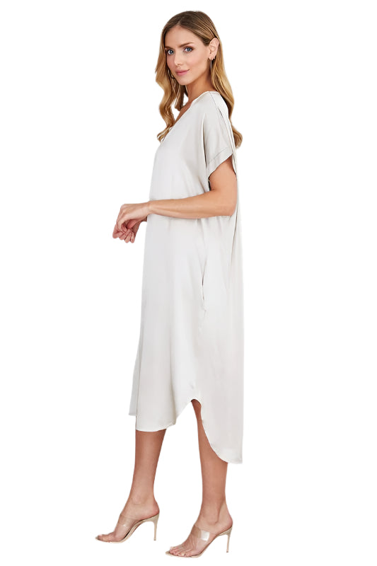 Silky Drop Shoulder V-neck Caftan Dress