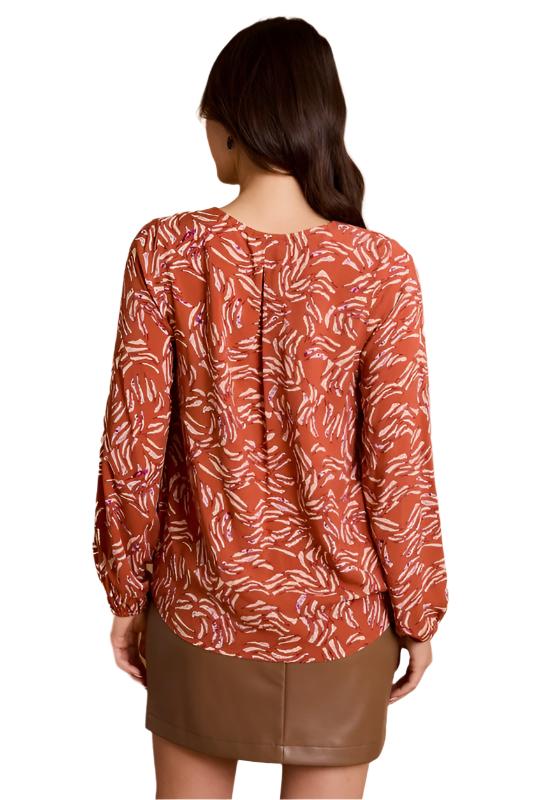 Long Sleeve Surplice Ruching Tie Top