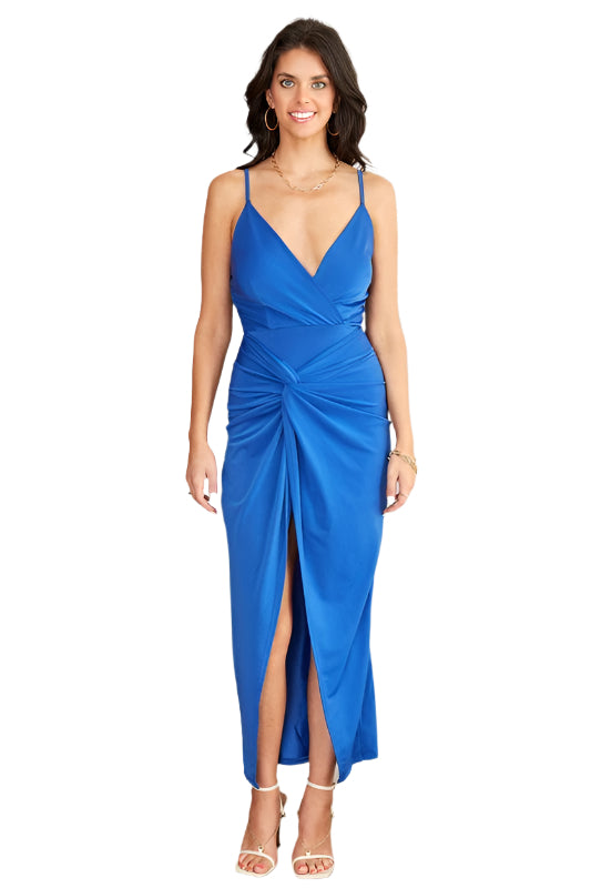 Spaghetti Strap V Neck Front Twist Cocktail Dress