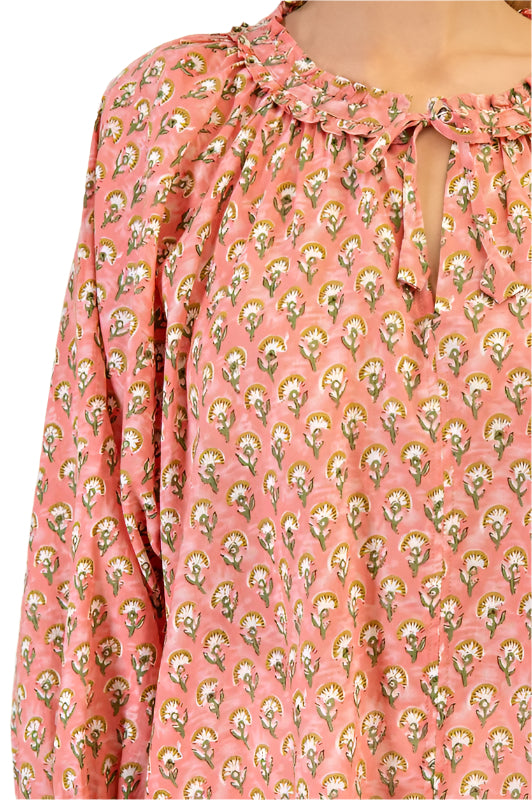 Printed Blouse with an Adjustable Tie