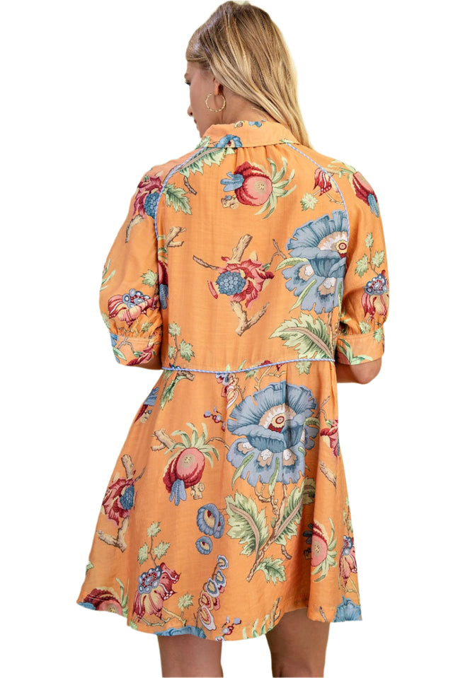 Floral Print Button Front Mini Shirt Dress