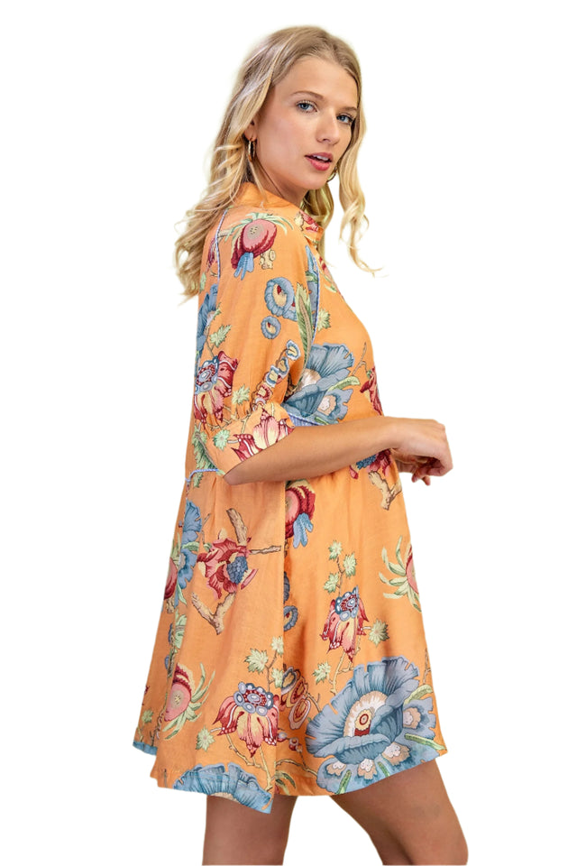 Floral Print Button Front Mini Shirt Dress