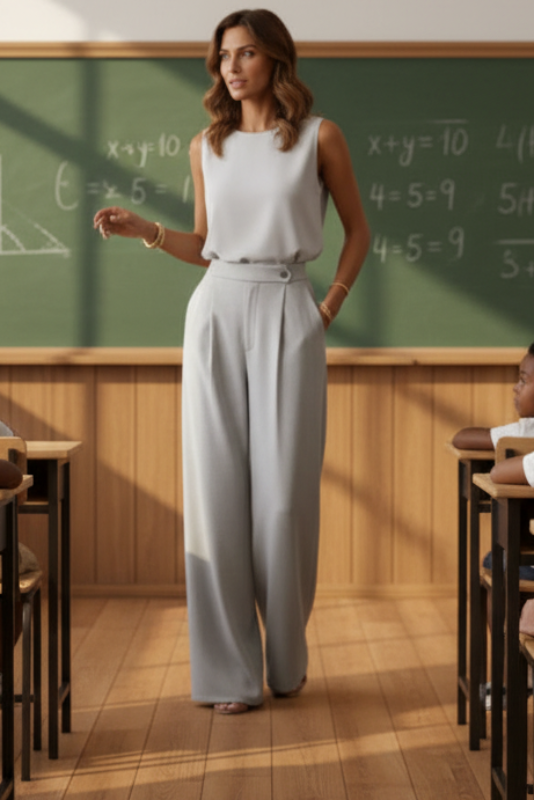 Pocketed High Waisted Wide Leg Pleated Pants