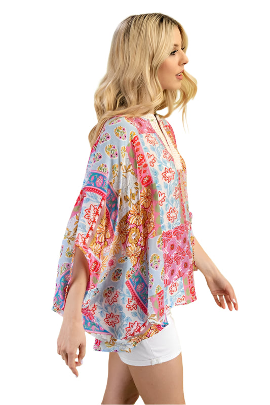Mixed Print Dolman Sleeve Top