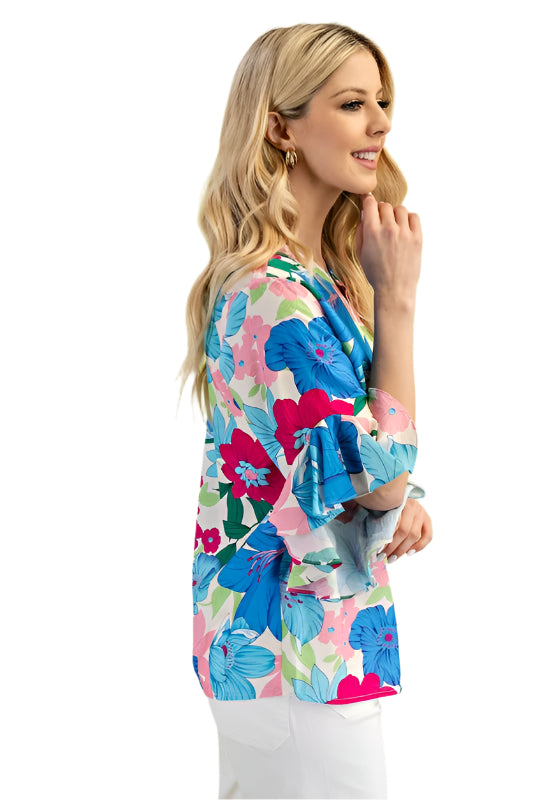 Floral Ruffled Bell Sleeve Top