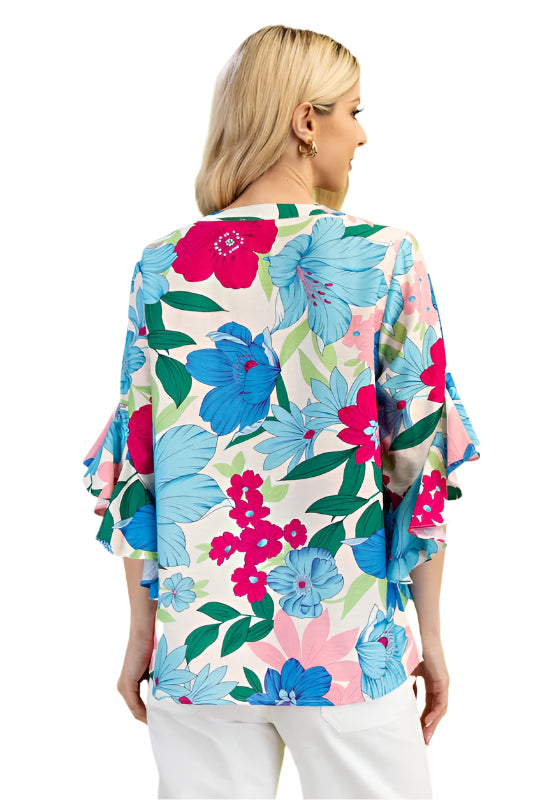 Floral Ruffled Bell Sleeve Top