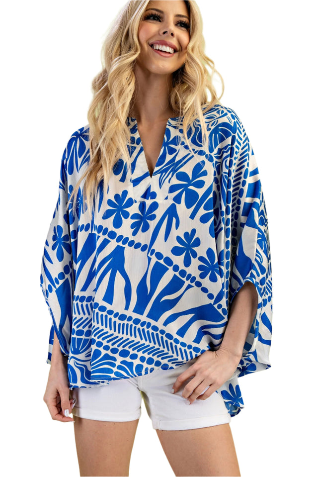 Printed Silky V-neck Top