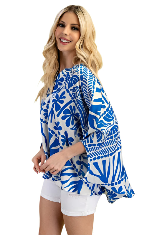Printed Silky V-neck Top