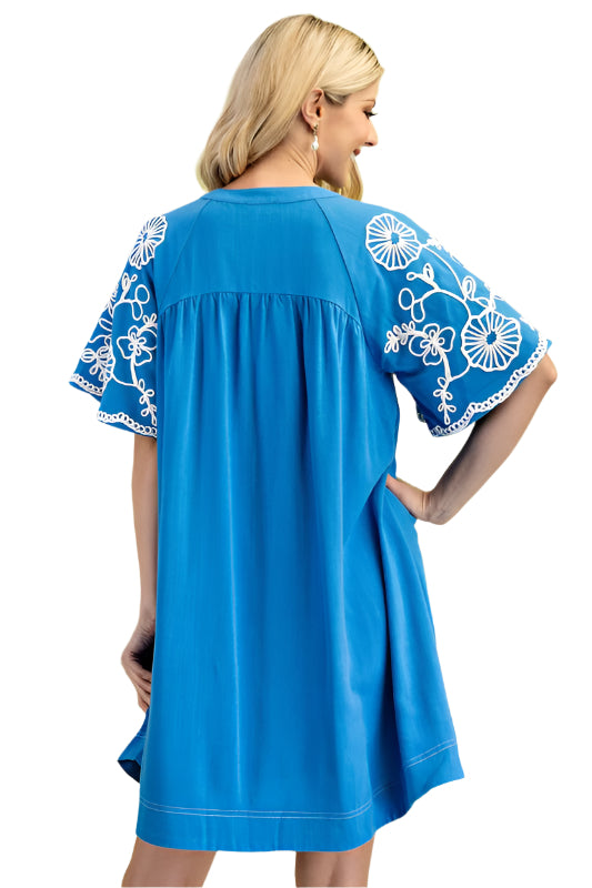 Embroidered Sleeve V Neck Dress