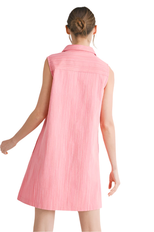 Striped Textured Sleeveless Collar Dress