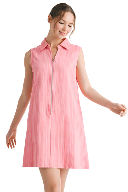 Striped Textured Sleeveless Collar Dress