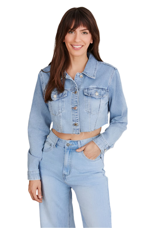 Raw Edge Crop Denim Jacket