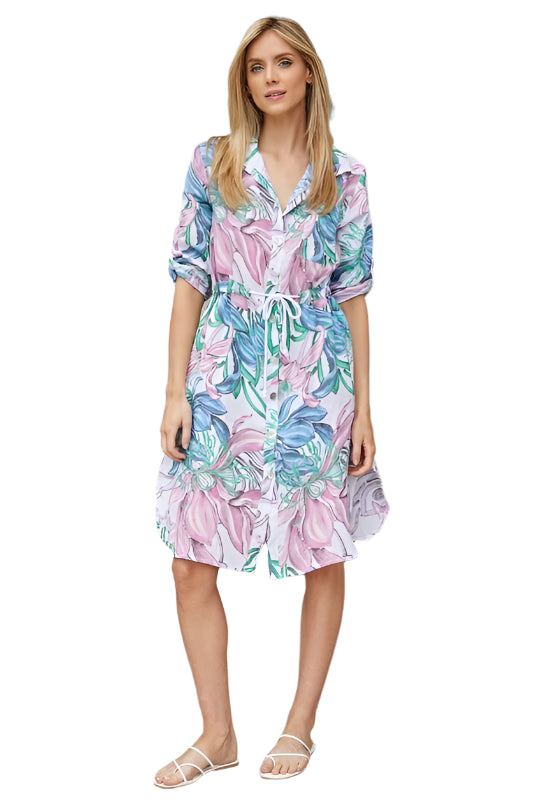 Abstract Lilly Drawstring Waist Linen Dress