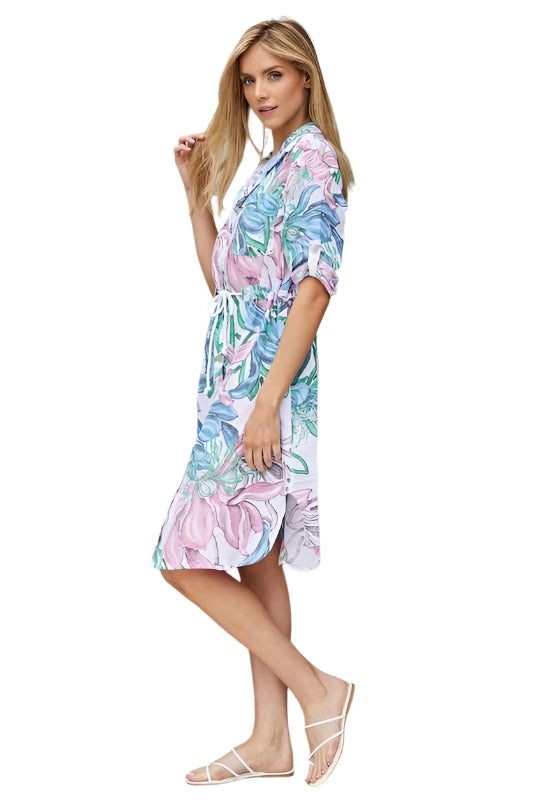 Abstract Lilly Drawstring Waist Linen Dress