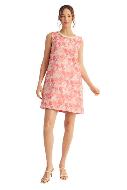 Pearl Accent Floral Shift Dress
