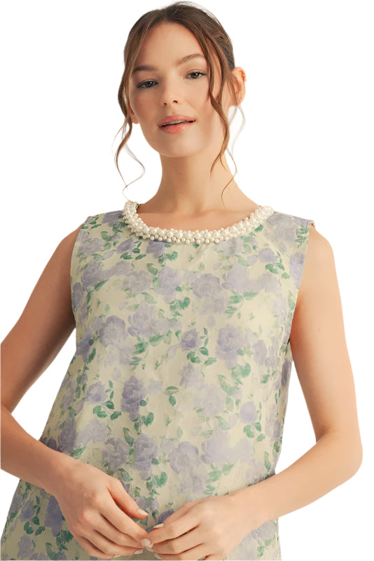 Pearl Accent Floral Shift Dress