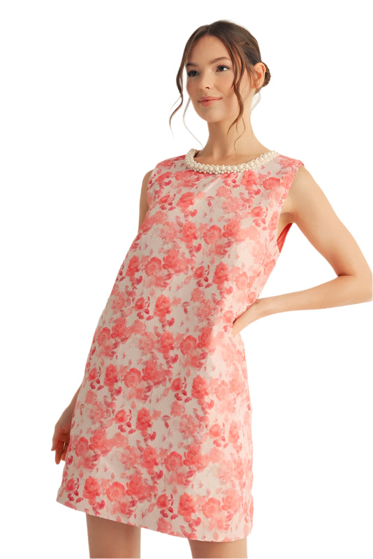 Pearl Accent Floral Shift Dress
