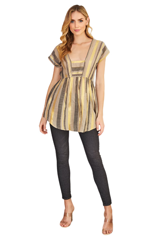 Metallic Stripe Square Neck Top