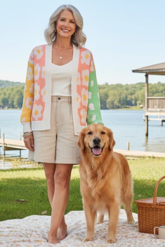 Color Splash Or Pink Bow Cardigan
