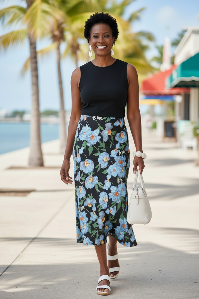 Luxe Satin Floral Print Skirt
