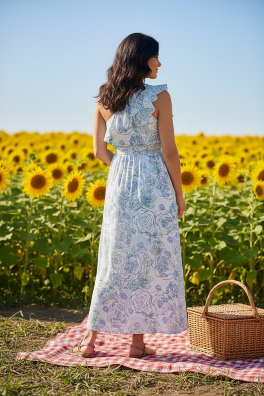 Flower Fields One Shoulder Maxi