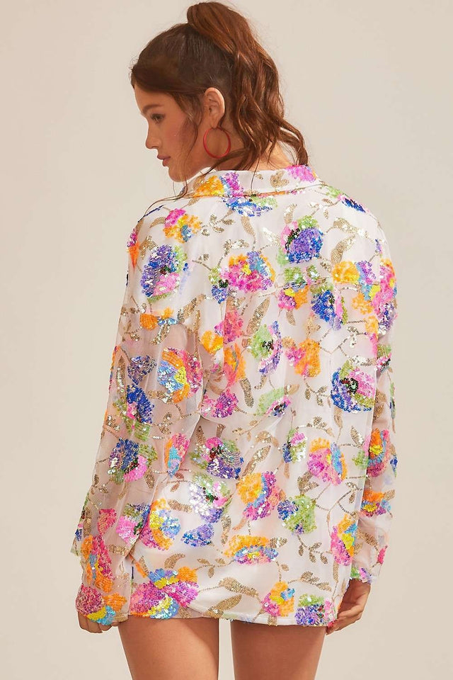 Multi Flower Sequin Oversize Shirt
