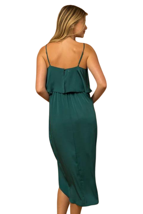 Sleeveless Layered Top Pleated Wrap Midi Dresss