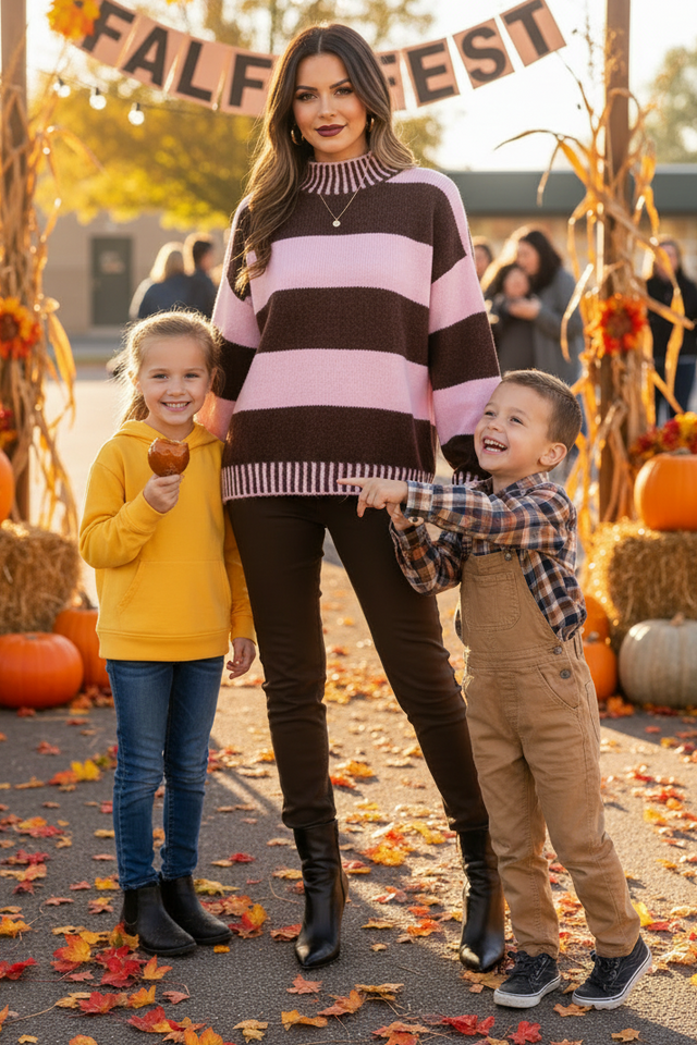 Striped High Neck Sweater