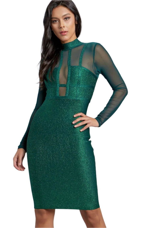 Mock Neck Glitter Bandage Dress