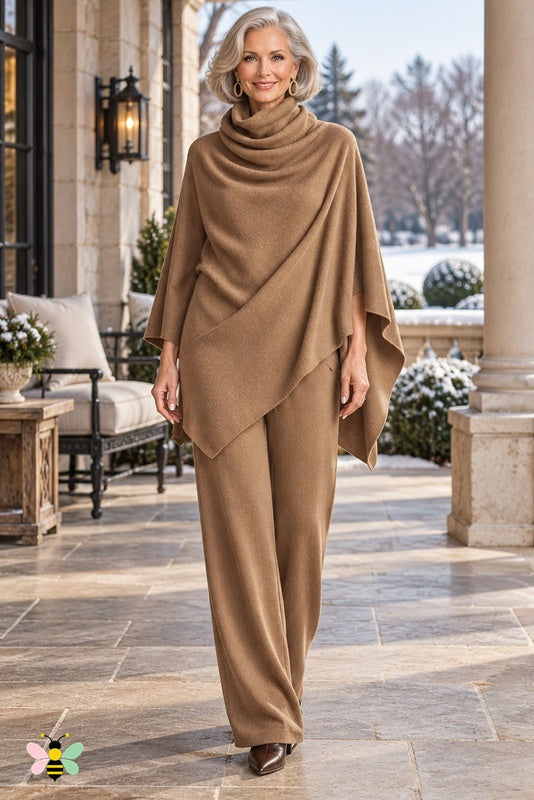 Alpine Arrival Poncho Set | Camel | front