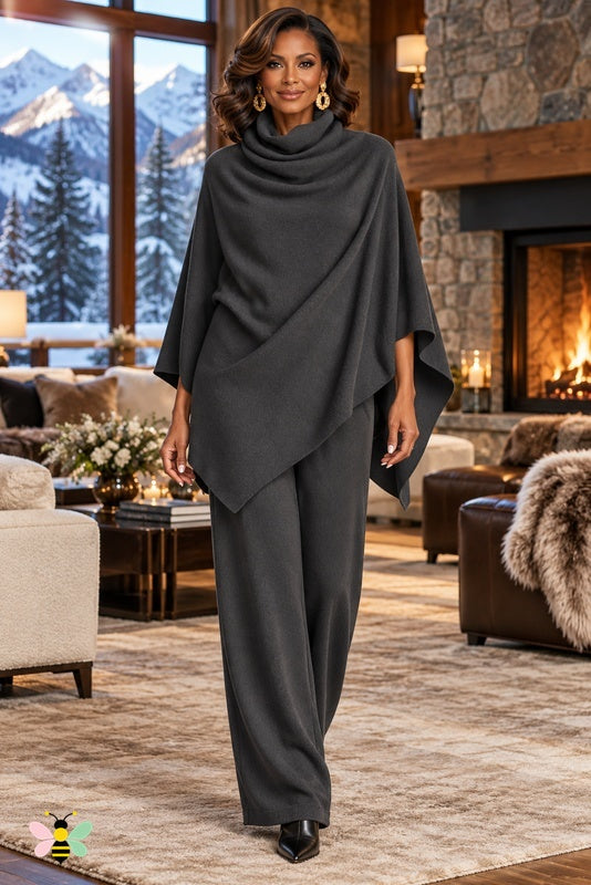 Alpine Arrival Poncho Set | Charcoal Gray | front