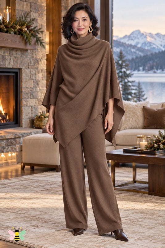 Alpine Arrival Poncho Set | Light Coffee | front