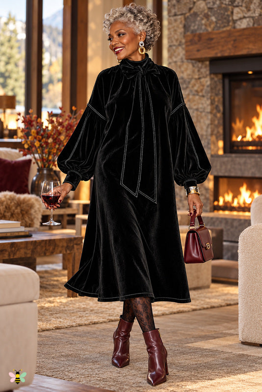 Aurelia Velvet Tie-Neck Midi Dress
