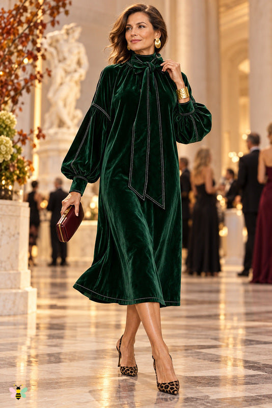 Aurelia Velvet Tie-Neck Midi Dress